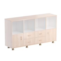 Шкаф-стеллаж верхняя часть без дверок, нижняя часть с 4 - мя ящиками и 2-мя дверками (бук/белый) - «globural.ru» - Клин