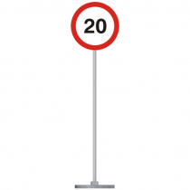 Знак дорожный "Ограничение скорости 20 км" 3.24 типоразмер 40 на стойке с основанием 3кг - «globural.ru» - Клин